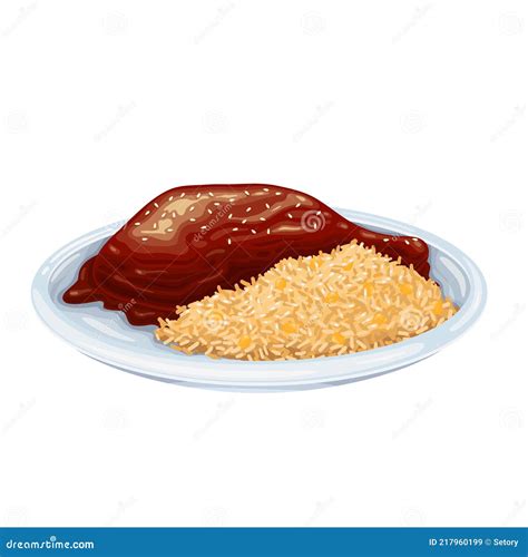 Mole Poblano with rice stock vector. Illustration of gourmet - 217960199