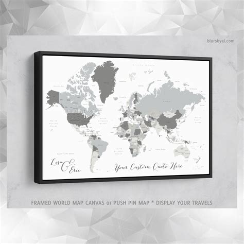Custom world map with countries & states, canvas print or push pin map ...