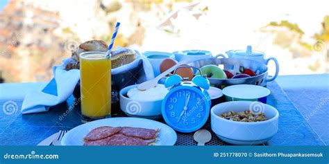 Banner of Diet Plan with Blue Clock Alarm Clock with Cutlery. Concept of Intermittent Fasting ...