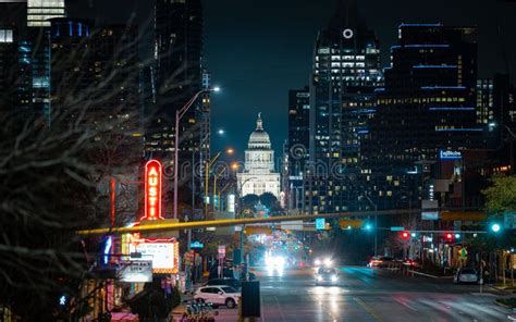 Cityscape View of the Night Time Downtown Austin As Viewed from South ...