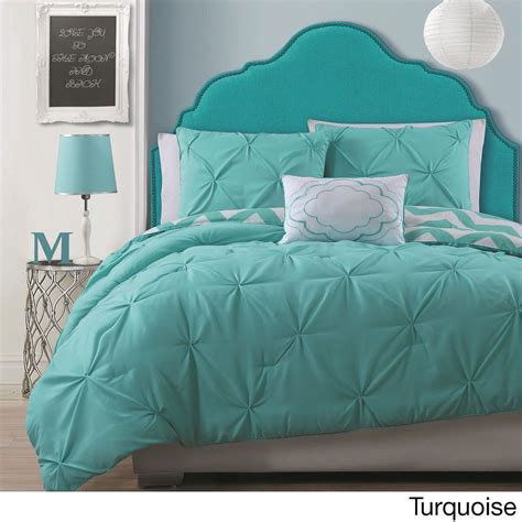 Modern Pintuck Reversable Chevron Turquois Girl Teen 4PC Comforter Set Twin Full | Bedroom ...