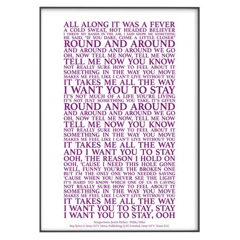 Stay Song Lyrics Print Official Licensed Print Poster - Etsy