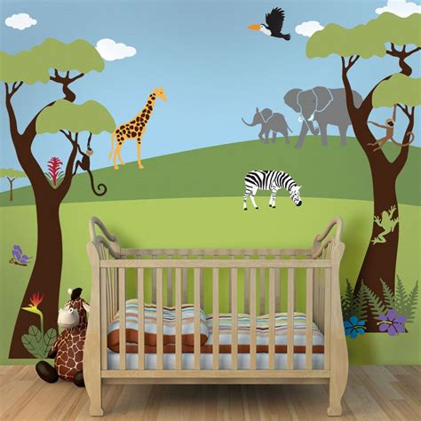 Tree Mural, Jungle Wall Stencils for Baby Nursery Wall Mural, Large Jungle Safari Theme Wall ...