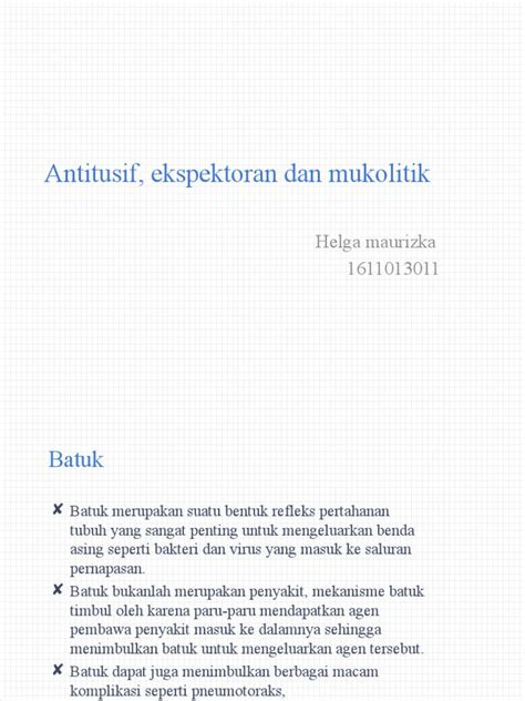 Antitusif, Ekspektoran Dan Mukolitik | PDF