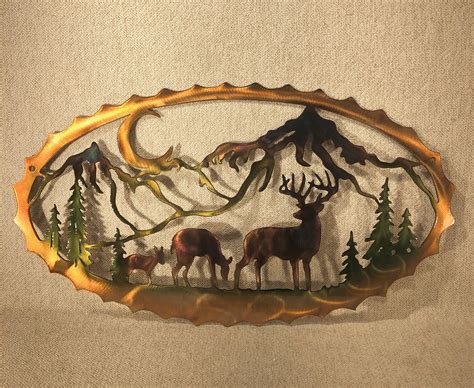 Whitetail Deer And Mountains Indoor Or Outdoor Wildlife Metal Wall Art