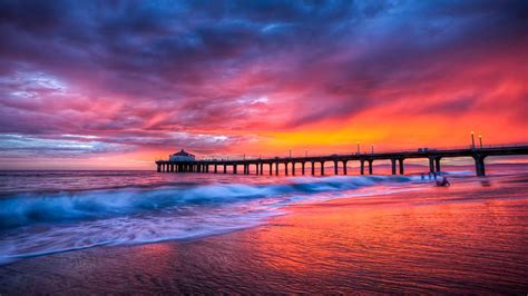 Manhattan Beach Pier at sunset, beach, pier, nature, sunset, manhattan, sky, HD wallpaper | Peakpx