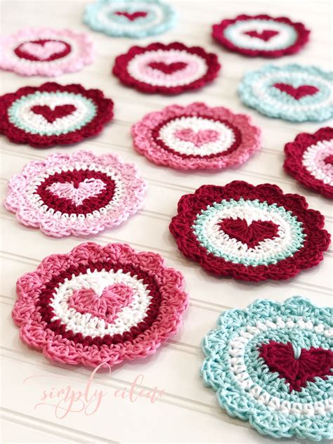 Crochet Heart Coasters | Valentines crochet, Crochet heart pattern, Crochet coaster pattern