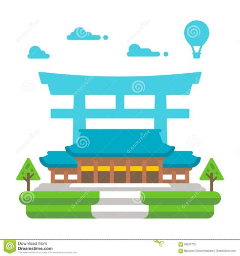 Flat Design Meiji Shrine Tokyo Stock Vector - Illustration of asia ...