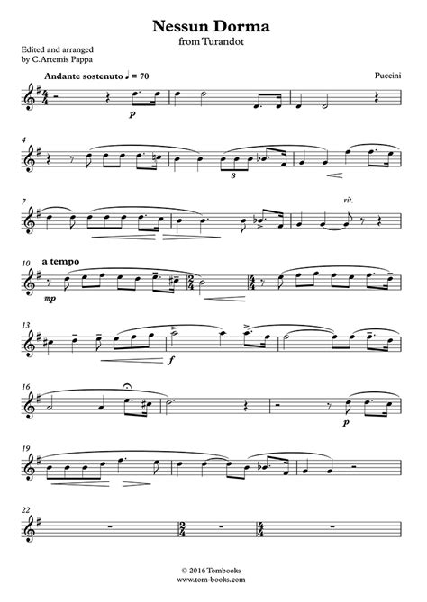 Turandot - Nessun Dorma (Puccini) - Violin Sheet Music