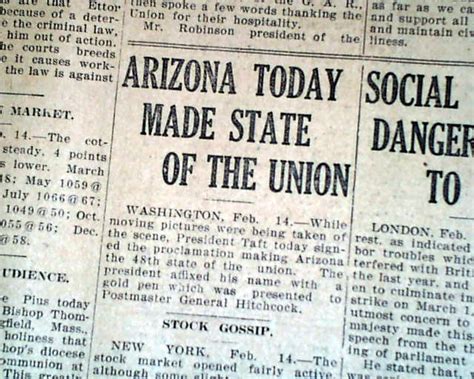 Arizona gets statehood in 1912... - RareNewspapers.com