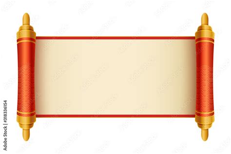 Ancient Chinese scroll illustration with place for your text. Cartoon style vector illustration ...