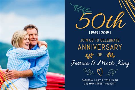 Romantic 50th anniversary card printable custom template 50th ...