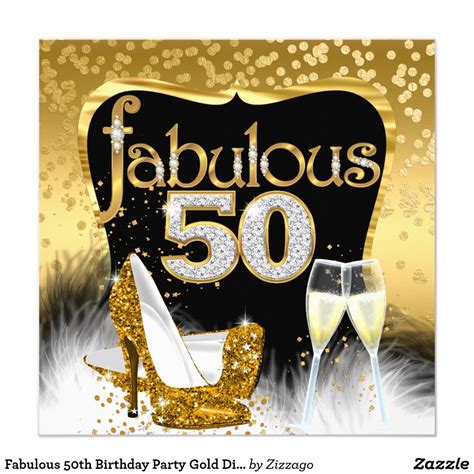 Fabulous 50th Birthday Party Gold Diamond Glitter Invitation | Zazzle ...