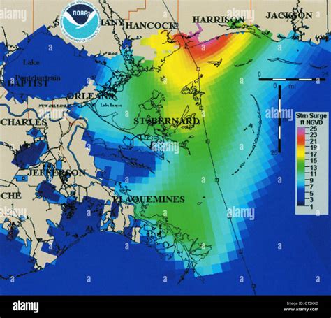 Estimated storm surge during Hurricane Camille using a computer model. The model's predictions ...