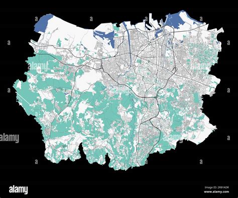 Palembang map. Detailed map of Palembang city administrative area. Cityscape panorama. Road map ...