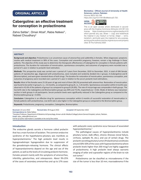 (PDF) Cabergoline: an effective treatment for conception in prolactinoma