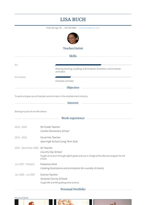 Art Teacher - Resume Samples & Templates | VisualCV