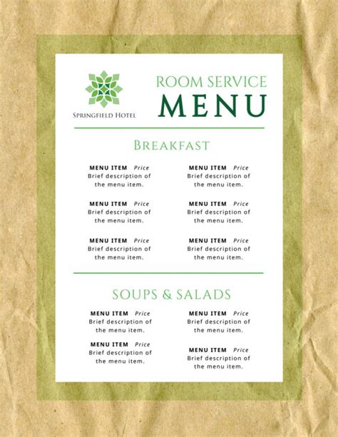 Editable Room Service Hotel Menu Template Mycreativeshop Room Service Menu Template Doc ...