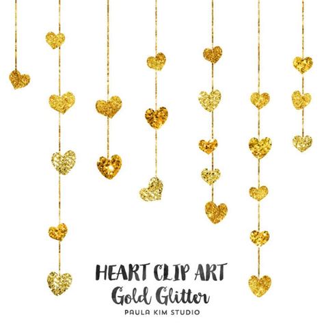 Gold Heart Clipart Set Wedding Clip Art Digital Download