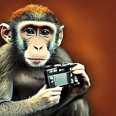 Portrait of a monkey holding a camera | Stable Diffusion