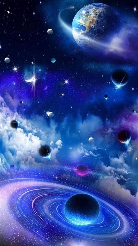 Download Galaxy Background With Falling Planets Wallpaper | Wallpapers.com