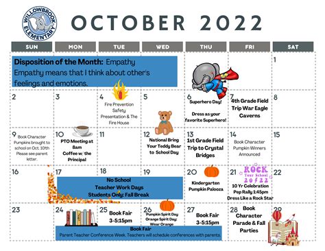 Monthly School Calendars | Willowbrook Elementary School