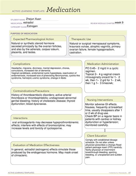 Estradiol - drug card - ACTIVE LEARNING TEMPLATES THERAPEUTIC PROCEDURE A Medication STUDENT ...