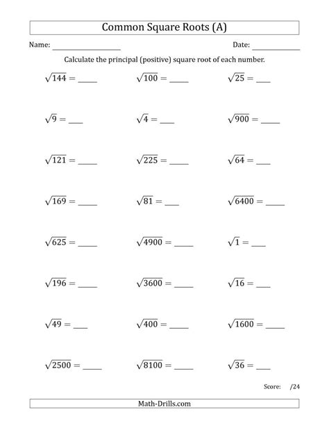 Square Root Worksheets 8Th Grade