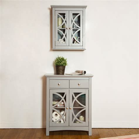 Glitzhome 24"H Wooden Wall Storage Cabinet, with 2 Glass Doors, Gray ...