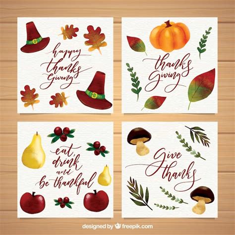 Various thanksgiving watercolor cards | Free Vector