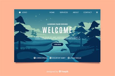 Free Vector | Welcome landing page template with landscape | Portfolio web design, Creative web ...