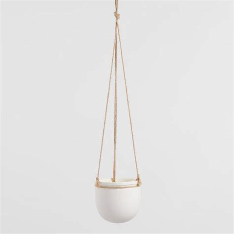 Rounded Base Matte White Ceramic Hanging Planter