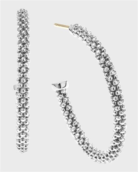 LAGOS Caviar Domed Silver Drop Earrings | Neiman Marcus
