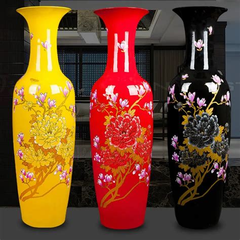 180cm Height Crystal Glaze Royal Golden Peony Super Tall Chinese Ceramic Floor Vases For Hotel ...
