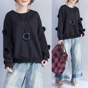 2021 winter black fuzzy ball decorated woolen sweater plus size o neck ...