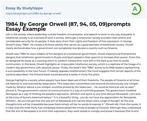 1984 By George Orwell (87, 94, 05, 09)prompts Essay Example ...