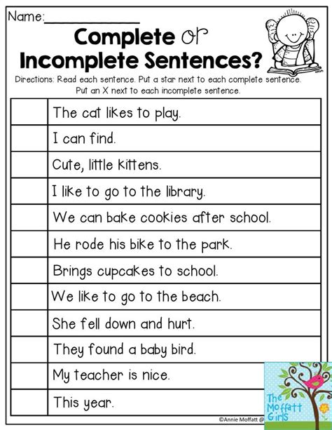 Complete or Incomplete Sentences- Read each sentence and decide if the sentence is complete or ...