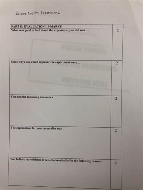 (Solved) - Balmer Series Experiment PART D: EVALUATION. Balmer Series... (1 Answer) | Transtutors