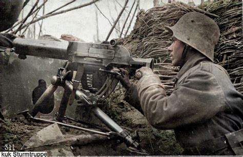 Austrian machine gun position in a trench in Galicia on Eastern front ...