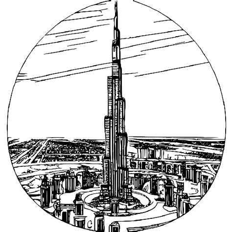 Coloriage Burj Khalifa vu du ciel · Creative Fabrica