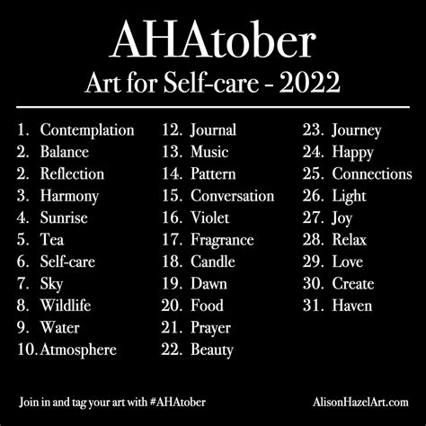 AHAtober - Inktober for Self-care - Alison Hazel Art