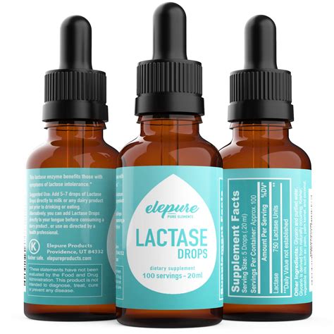 100 Servings- Lactase Drops - Elepure - Lactose Intolerance Enzyme - 20 ...