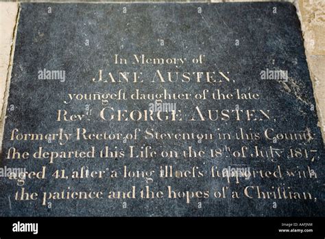 England. Hampshire. Winchester. Jane Austen grave in cathedral Stock ...