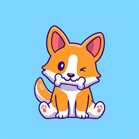 Free Vector | Cute corgi dog eating bone cartoon