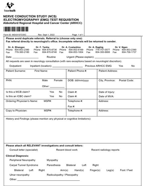 Nerve Conduction Studies (NCS) and EMG Test Requisition Abbotsford ...