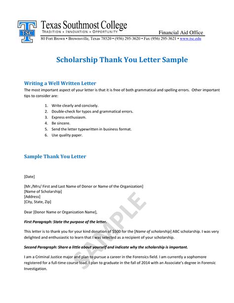 Scholarship Thank You Letter Sample - How to write a Scholarship Thank ...