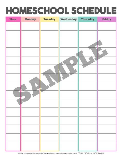 Homeschool Schedule Template: Free Printable - Happiness is Homemade