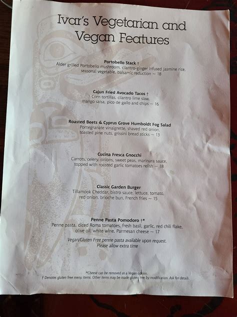 Menu at Ivar's Salmon House restaurant, Seattle