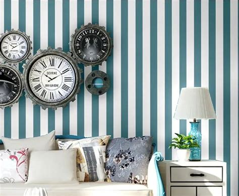 fashion Living Rooms Striped Wallpapers Vertical Stripes Wallpaper Non Woven Blue Wall Paper ...