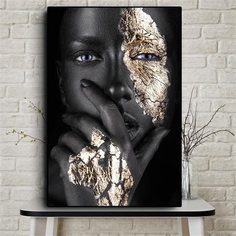 African Art Black and Gold Woman Oil Painting on Canvas Cuadros Posters ...